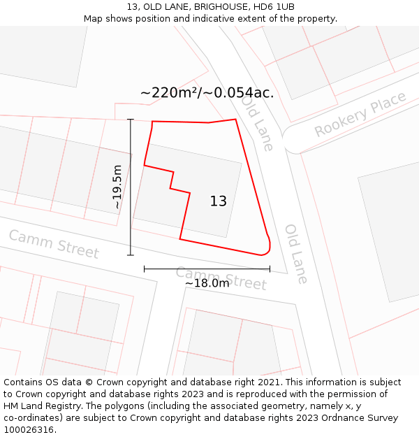 13, OLD LANE, BRIGHOUSE, HD6 1UB: Plot and title map