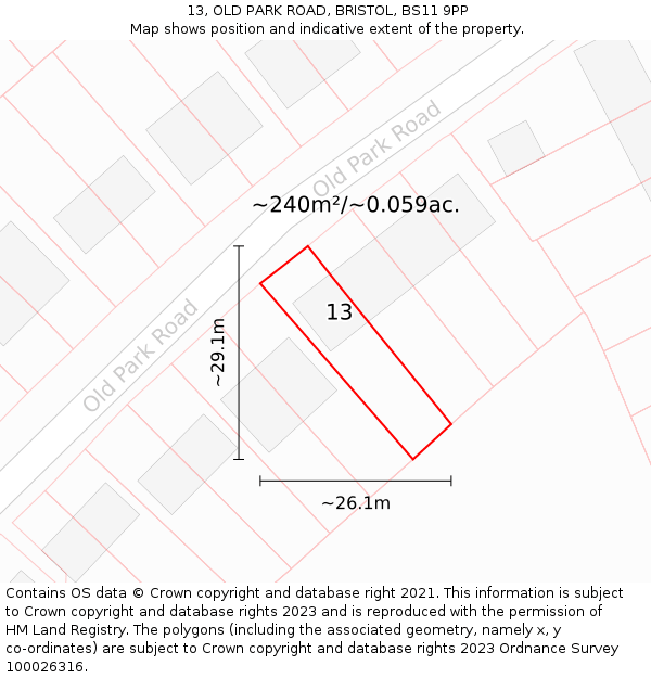 13, OLD PARK ROAD, BRISTOL, BS11 9PP: Plot and title map