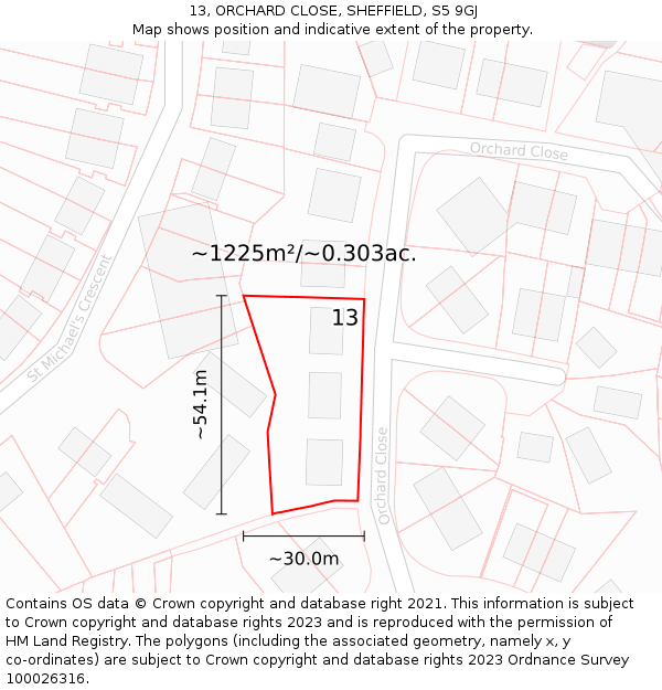 13, ORCHARD CLOSE, SHEFFIELD, S5 9GJ: Plot and title map