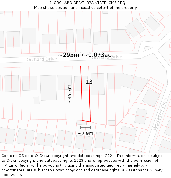 13, ORCHARD DRIVE, BRAINTREE, CM7 1EQ: Plot and title map