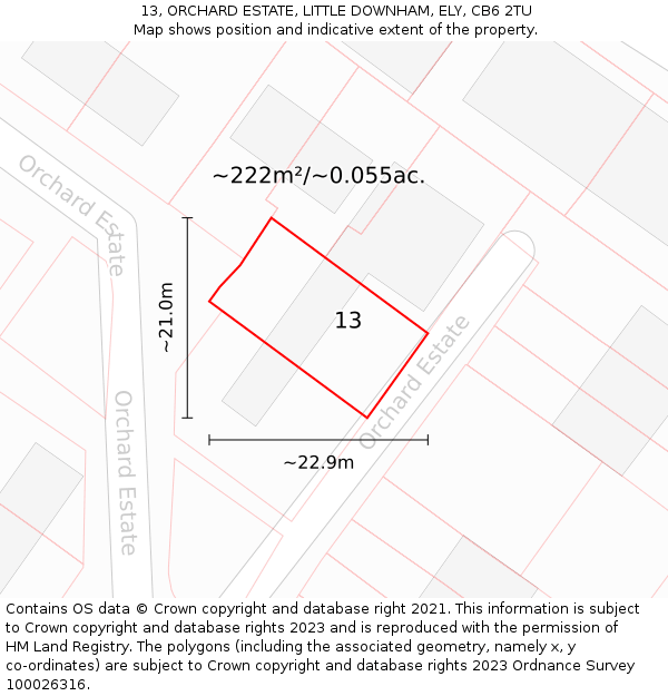 13, ORCHARD ESTATE, LITTLE DOWNHAM, ELY, CB6 2TU: Plot and title map