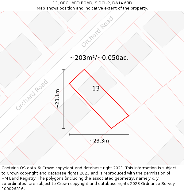 13, ORCHARD ROAD, SIDCUP, DA14 6RD: Plot and title map