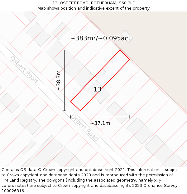 13, OSBERT ROAD, ROTHERHAM, S60 3LD: Plot and title map