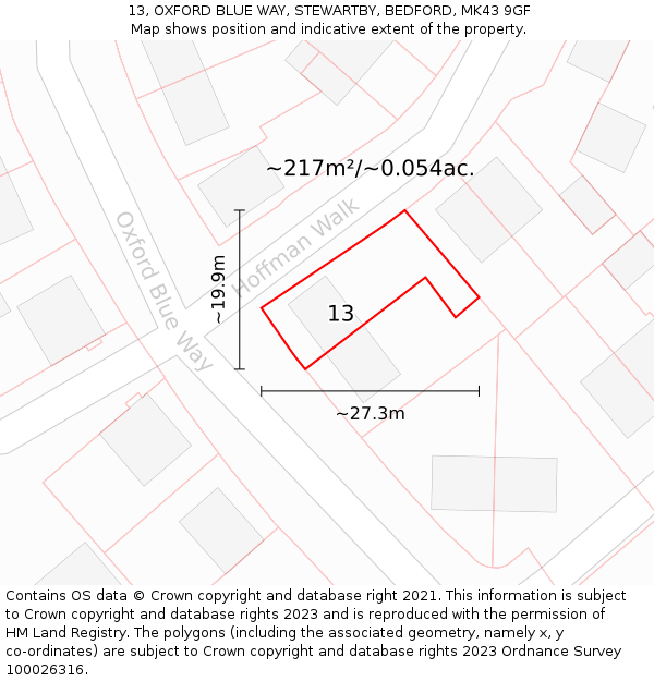 13, OXFORD BLUE WAY, STEWARTBY, BEDFORD, MK43 9GF: Plot and title map