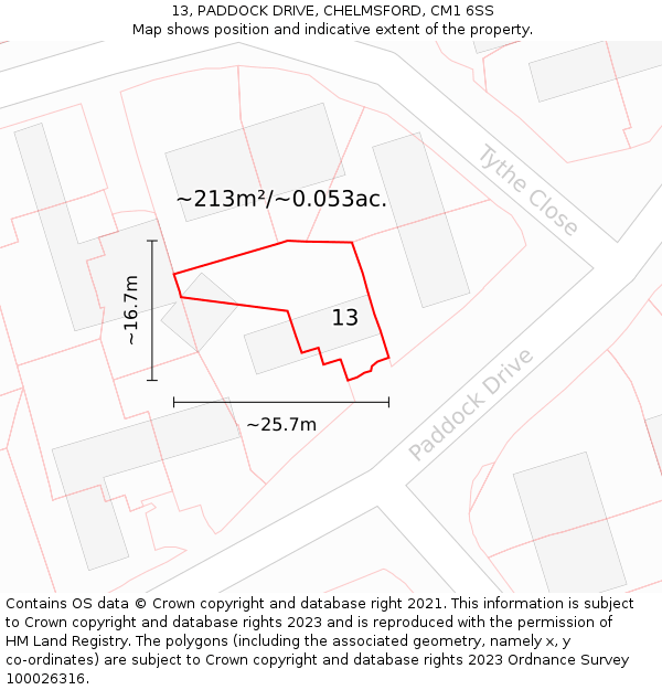 13, PADDOCK DRIVE, CHELMSFORD, CM1 6SS: Plot and title map