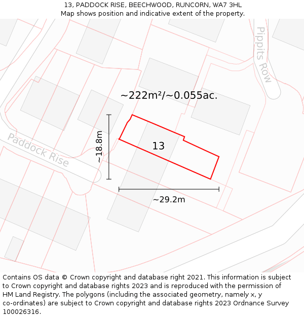 13, PADDOCK RISE, BEECHWOOD, RUNCORN, WA7 3HL: Plot and title map