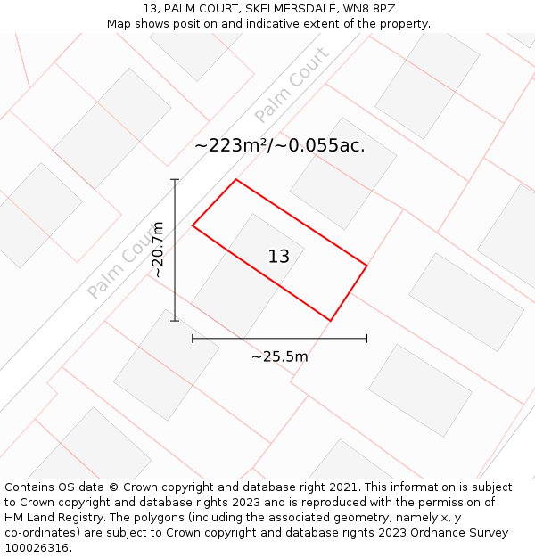 13, PALM COURT, SKELMERSDALE, WN8 8PZ: Plot and title map