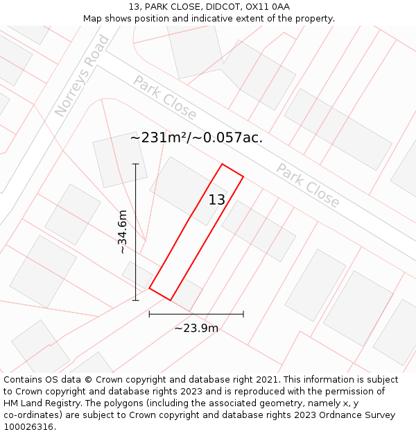 13, PARK CLOSE, DIDCOT, OX11 0AA: Plot and title map