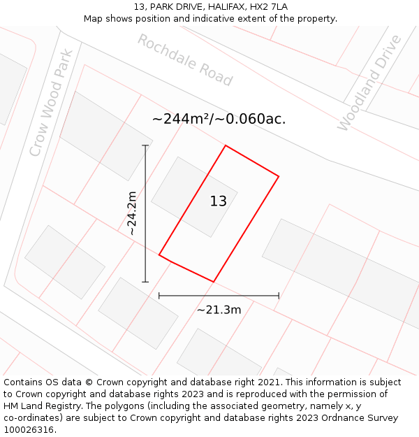 13, PARK DRIVE, HALIFAX, HX2 7LA: Plot and title map