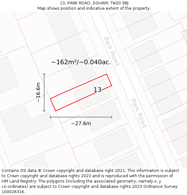 13, PARK ROAD, EGHAM, TW20 9BJ: Plot and title map