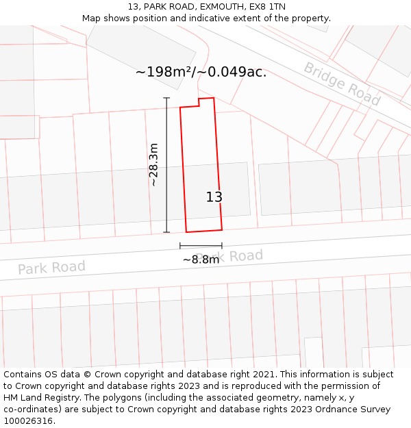 13, PARK ROAD, EXMOUTH, EX8 1TN: Plot and title map