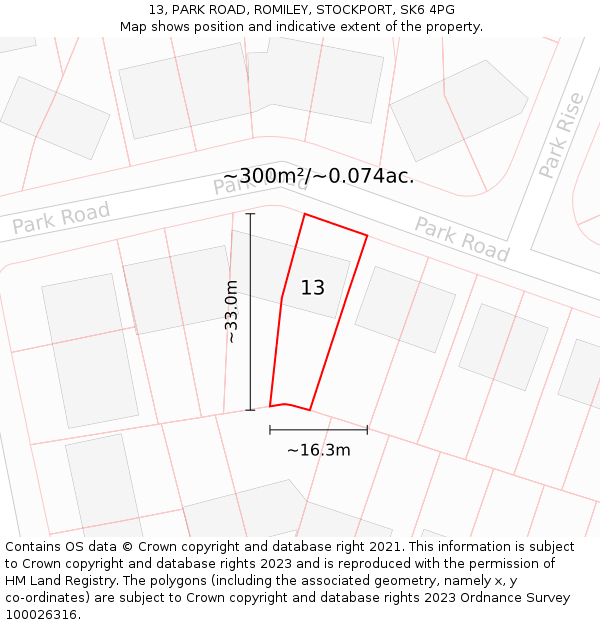 13, PARK ROAD, ROMILEY, STOCKPORT, SK6 4PG: Plot and title map