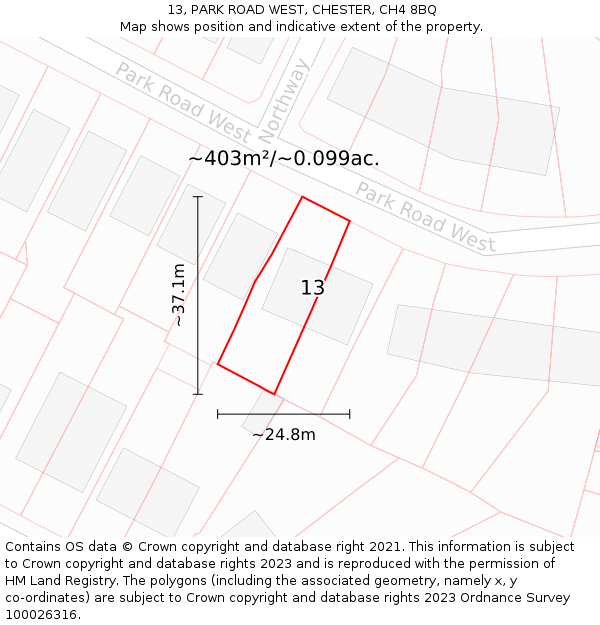 13, PARK ROAD WEST, CHESTER, CH4 8BQ: Plot and title map