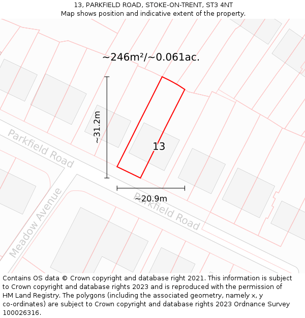 13, PARKFIELD ROAD, STOKE-ON-TRENT, ST3 4NT: Plot and title map