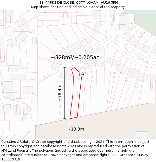 13, PARKSIDE CLOSE, COTTINGHAM, HU16 5PH: Plot and title map