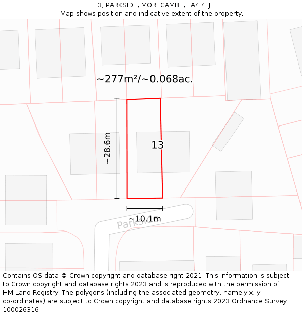 13, PARKSIDE, MORECAMBE, LA4 4TJ: Plot and title map