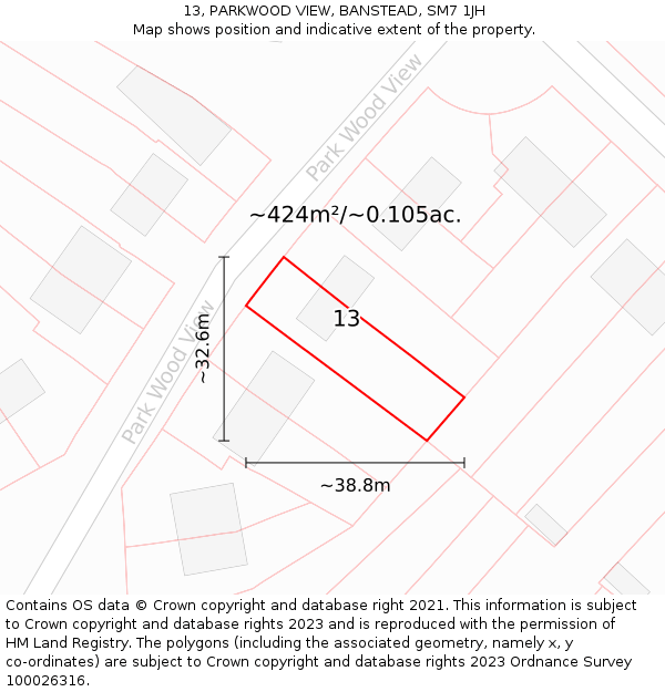 13, PARKWOOD VIEW, BANSTEAD, SM7 1JH: Plot and title map