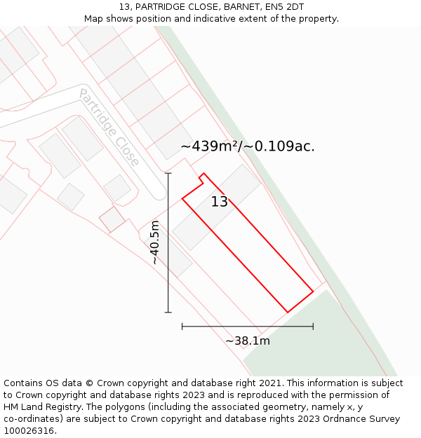 13, PARTRIDGE CLOSE, BARNET, EN5 2DT: Plot and title map