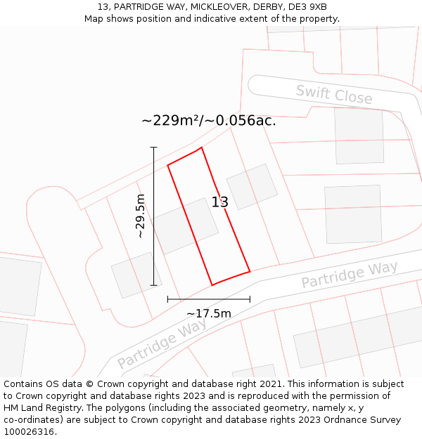 13, PARTRIDGE WAY, MICKLEOVER, DERBY, DE3 9XB: Plot and title map