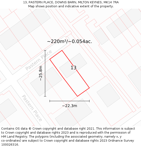 13, PASTERN PLACE, DOWNS BARN, MILTON KEYNES, MK14 7RA: Plot and title map