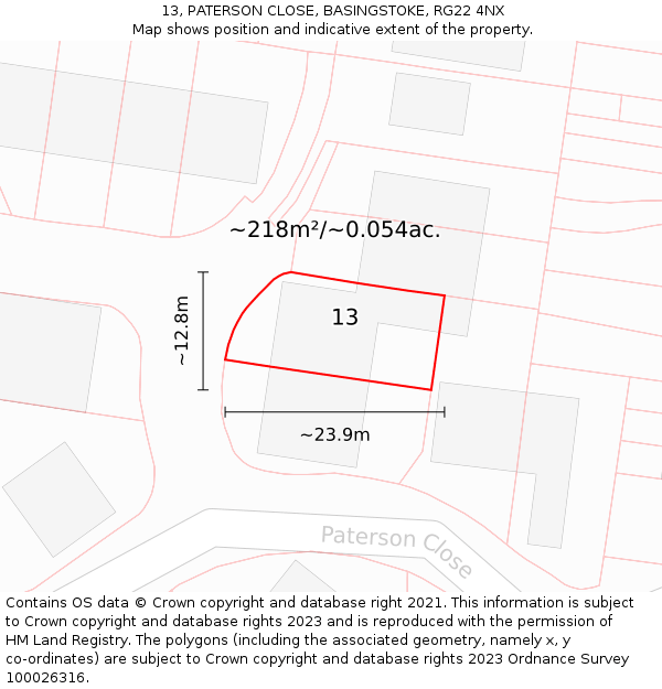 13, PATERSON CLOSE, BASINGSTOKE, RG22 4NX: Plot and title map