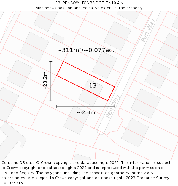 13, PEN WAY, TONBRIDGE, TN10 4JN: Plot and title map