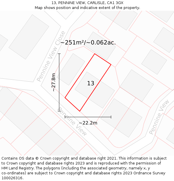 13, PENNINE VIEW, CARLISLE, CA1 3GX: Plot and title map