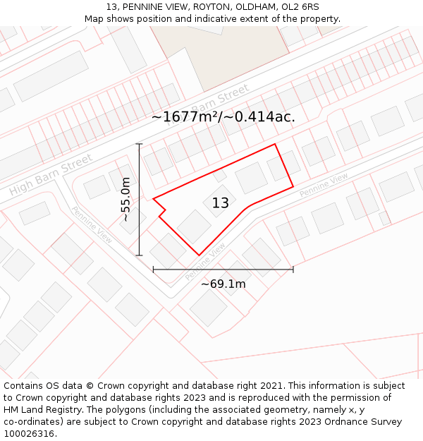 13, PENNINE VIEW, ROYTON, OLDHAM, OL2 6RS: Plot and title map