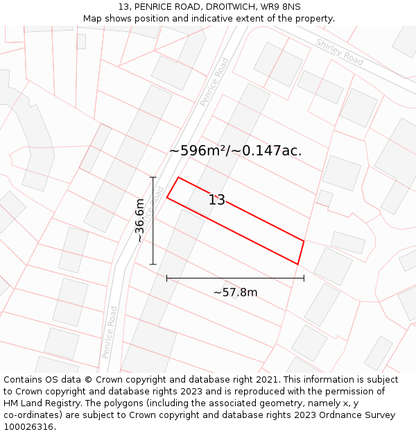 13, PENRICE ROAD, DROITWICH, WR9 8NS: Plot and title map