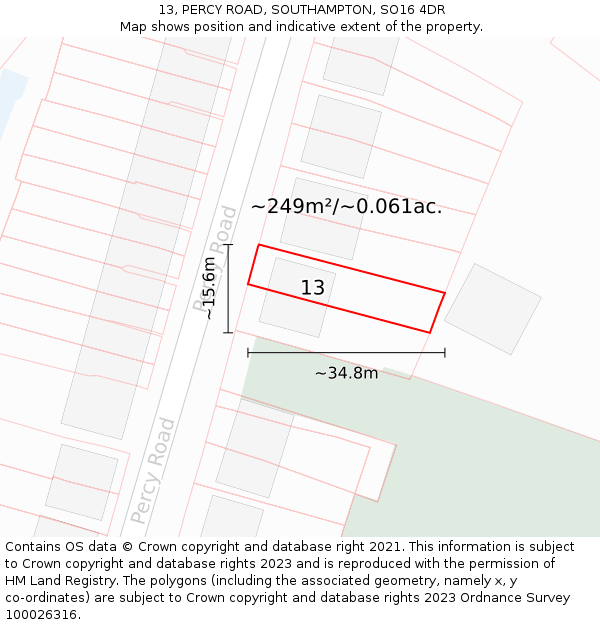 13, PERCY ROAD, SOUTHAMPTON, SO16 4DR: Plot and title map