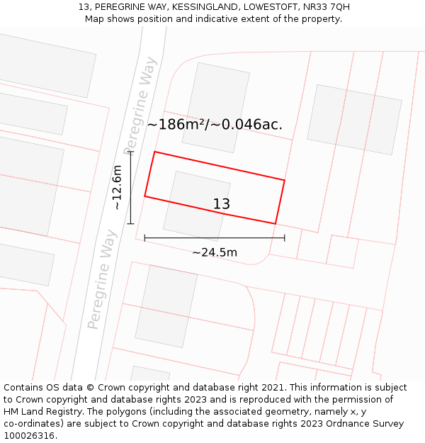 13, PEREGRINE WAY, KESSINGLAND, LOWESTOFT, NR33 7QH: Plot and title map