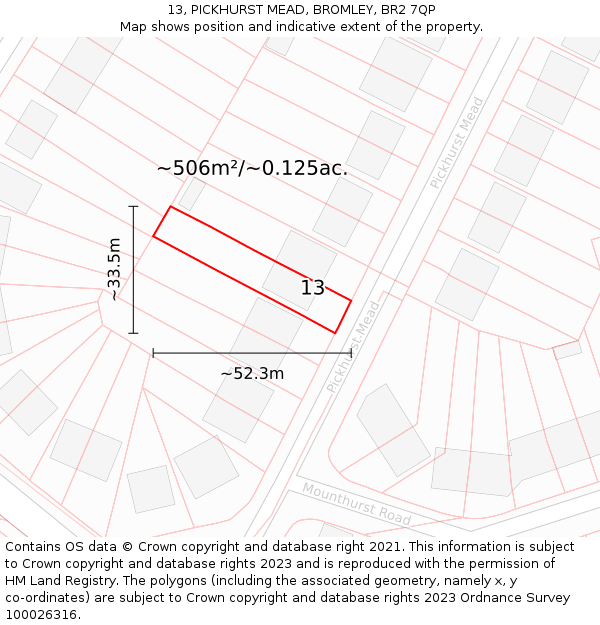 13, PICKHURST MEAD, BROMLEY, BR2 7QP: Plot and title map