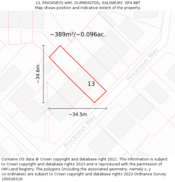 13, PINCKNEYS WAY, DURRINGTON, SALISBURY, SP4 8BT: Plot and title map