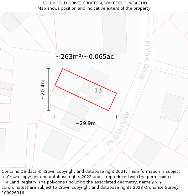 13, PINFOLD DRIVE, CROFTON, WAKEFIELD, WF4 1HB: Plot and title map