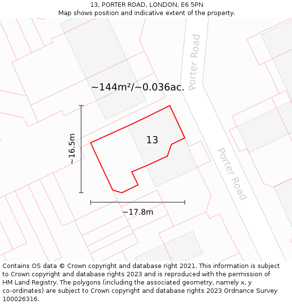 13, PORTER ROAD, LONDON, E6 5PN: Plot and title map