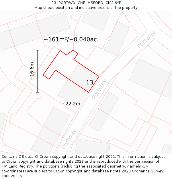 13, PORTWAY, CHELMSFORD, CM2 6YP: Plot and title map