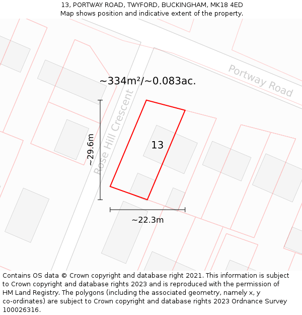 13, PORTWAY ROAD, TWYFORD, BUCKINGHAM, MK18 4ED: Plot and title map