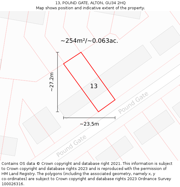 13, POUND GATE, ALTON, GU34 2HQ: Plot and title map