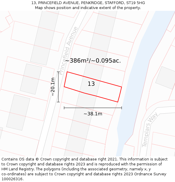 13, PRINCEFIELD AVENUE, PENKRIDGE, STAFFORD, ST19 5HG: Plot and title map