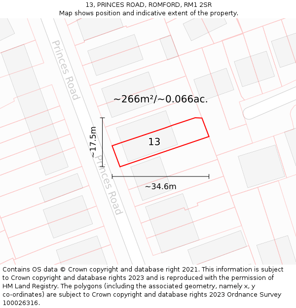 13, PRINCES ROAD, ROMFORD, RM1 2SR: Plot and title map