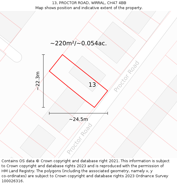 13, PROCTOR ROAD, WIRRAL, CH47 4BB: Plot and title map