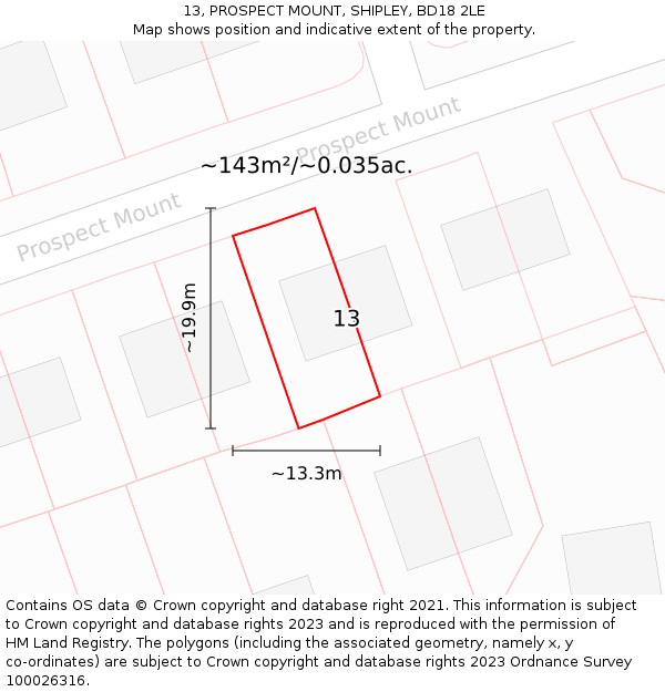 13, PROSPECT MOUNT, SHIPLEY, BD18 2LE: Plot and title map