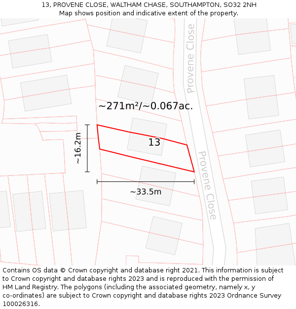 13, PROVENE CLOSE, WALTHAM CHASE, SOUTHAMPTON, SO32 2NH: Plot and title map