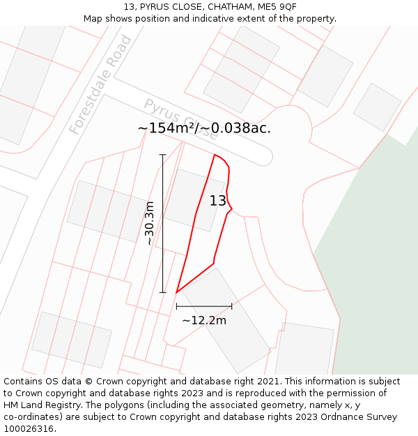13, PYRUS CLOSE, CHATHAM, ME5 9QF: Plot and title map