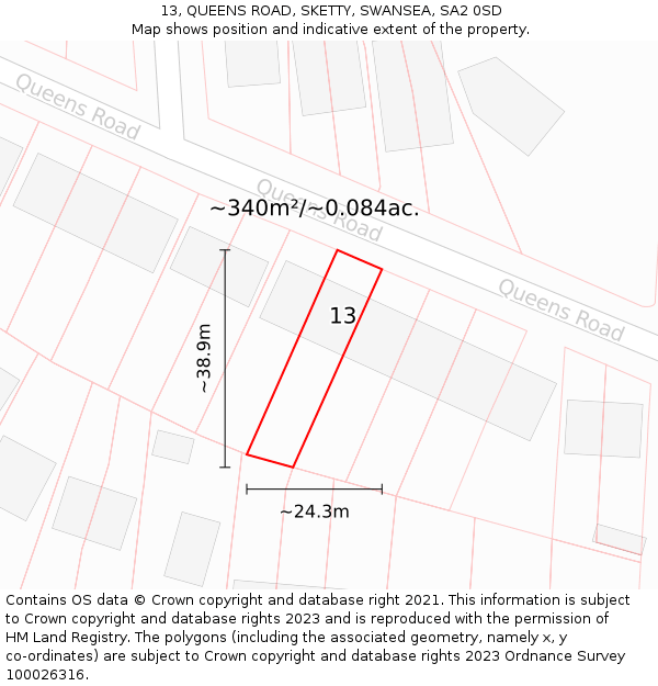 13, QUEENS ROAD, SKETTY, SWANSEA, SA2 0SD: Plot and title map