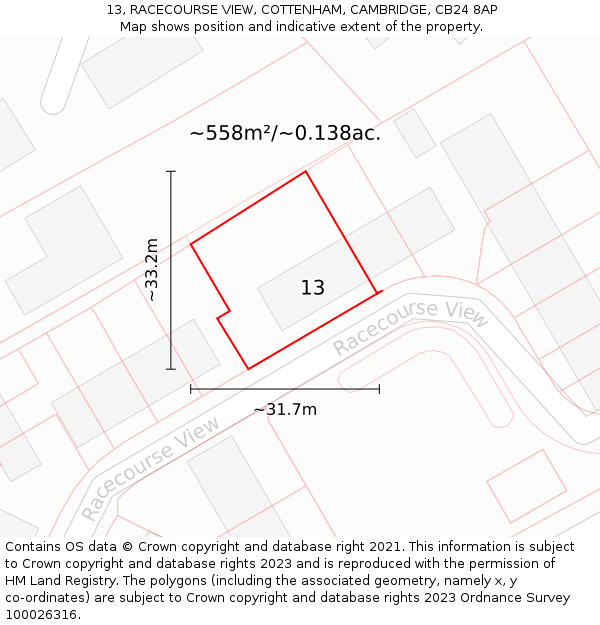 13, RACECOURSE VIEW, COTTENHAM, CAMBRIDGE, CB24 8AP: Plot and title map