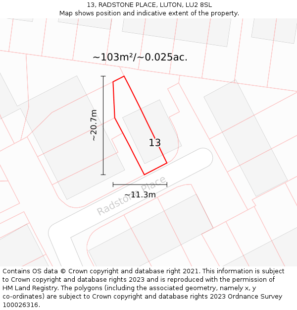 13, RADSTONE PLACE, LUTON, LU2 8SL: Plot and title map