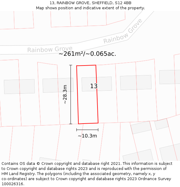 13, RAINBOW GROVE, SHEFFIELD, S12 4BB: Plot and title map