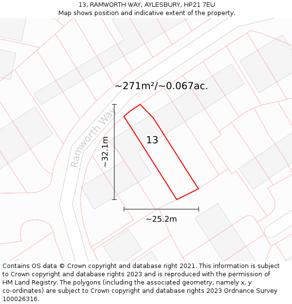 13, RAMWORTH WAY, AYLESBURY, HP21 7EU: Plot and title map
