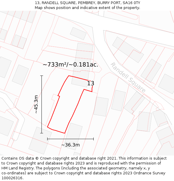 13, RANDELL SQUARE, PEMBREY, BURRY PORT, SA16 0TY: Plot and title map